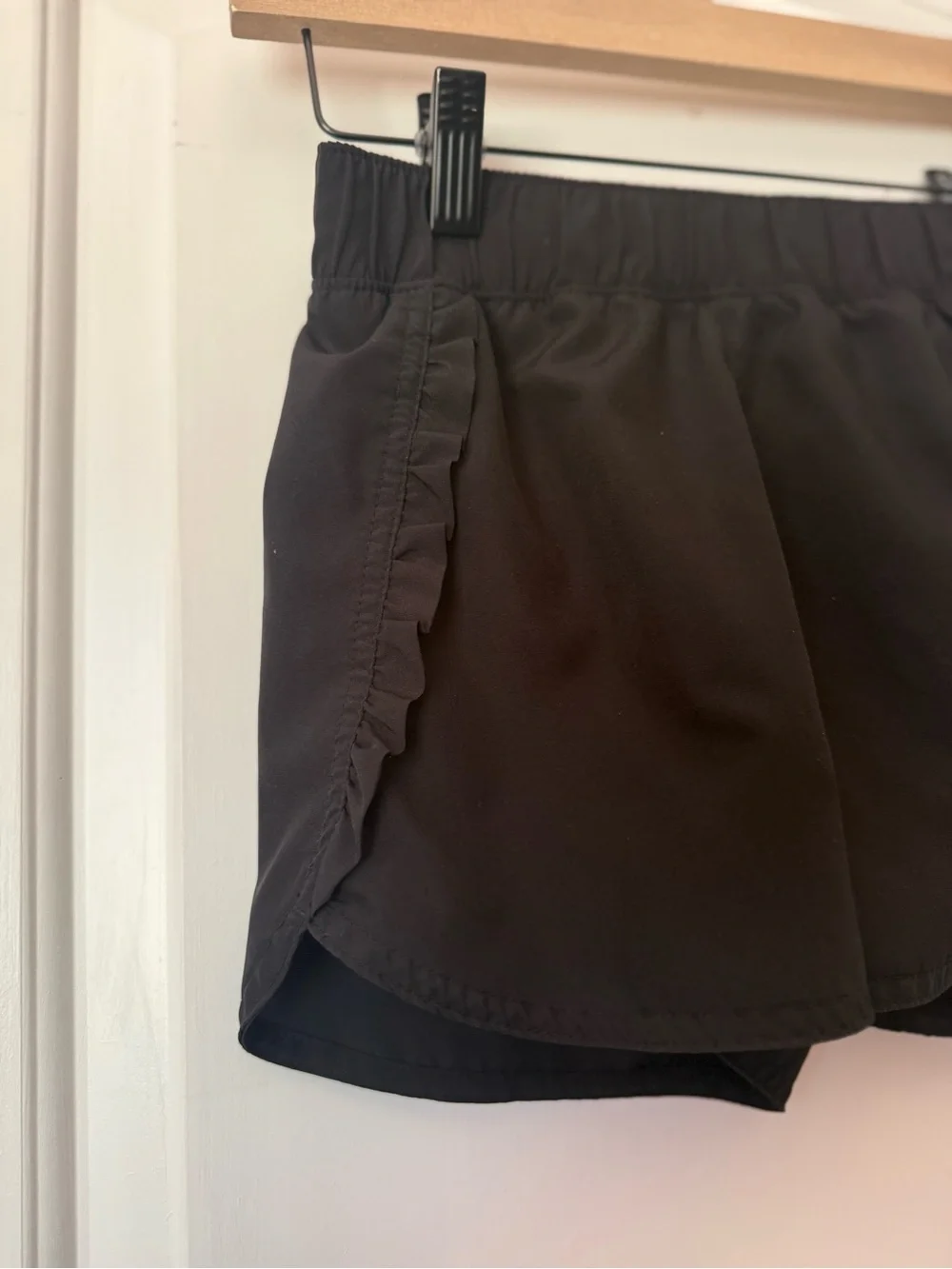 Athletic Black Girls Ruffle Trim Shorts